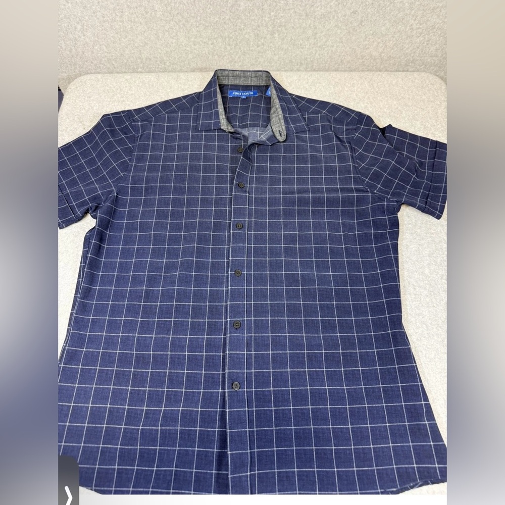 Vince Camuto Shirt Mens Large Windowpane Plaid Short Sleeve Button Up Casual